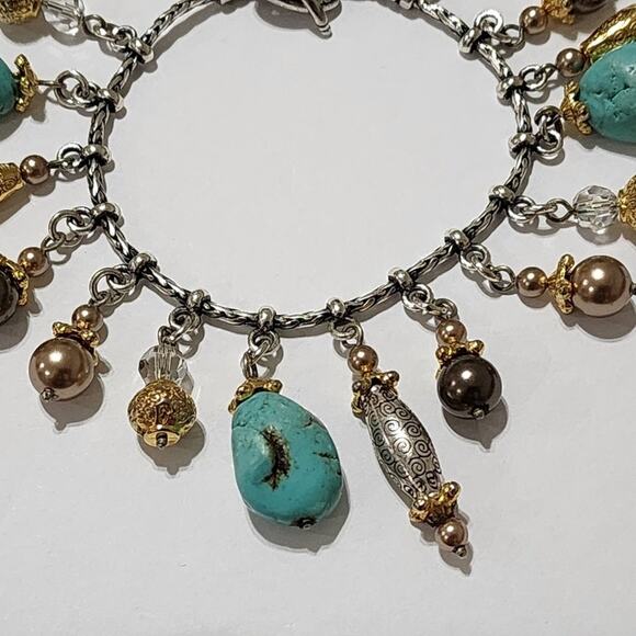Brighton Perisiana turquoise gold silver plated beaded charm bracelet‎ - Picture 3 of 6